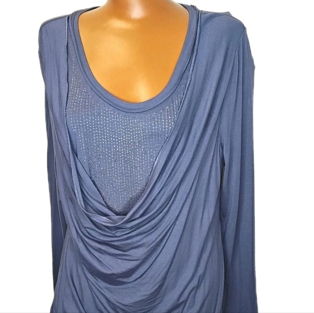 Soft Surroundings Heavenly Soft Night Shadow Blue Beaded Twinkle Top Large Nwt